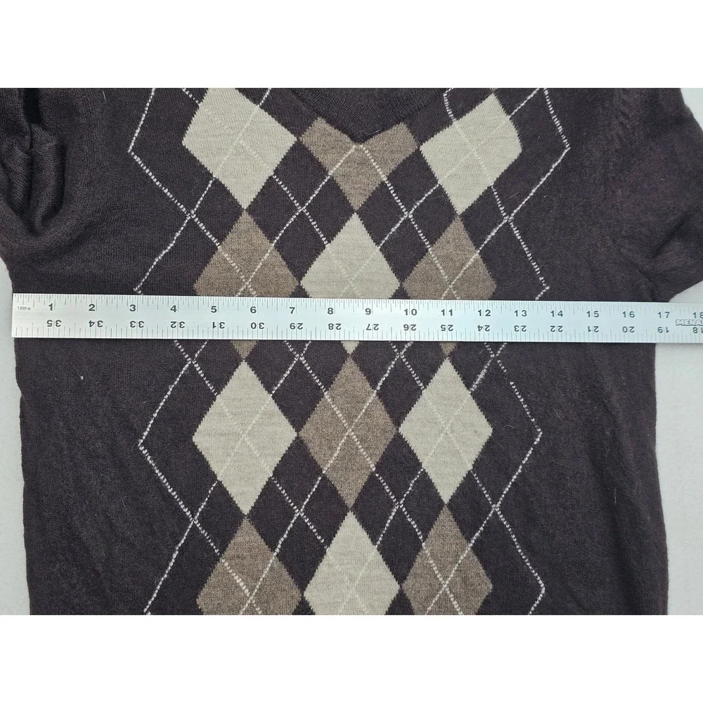 Merona Mens Brown 100% Merino Wool Argyle V-Neck Sweater Size M‎ F16750986